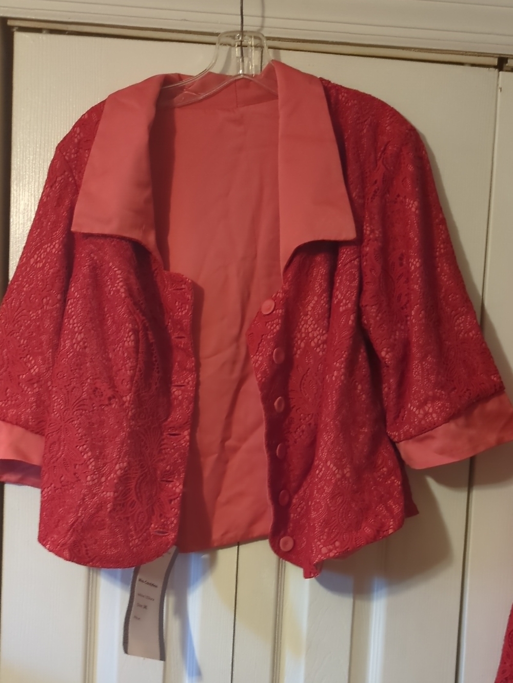 Miss Candyfloss New With Tags Red Lace Evening Jacket with Satin Trim